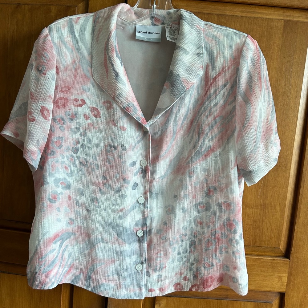 Alfred Dunner Women's Button Down Blouse in Pink and Gray